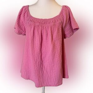 Cute Crinkle Cotton Pink Women’s blouse Top